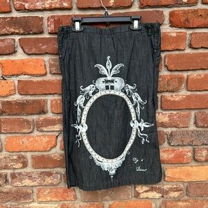 Diesel Skirt Vintage Denim Black Mirror Printed Embroidered Slits Pull On